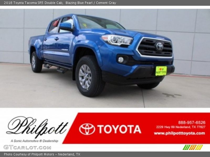 Blazing Blue Pearl / Cement Gray 2018 Toyota Tacoma SR5 Double Cab
