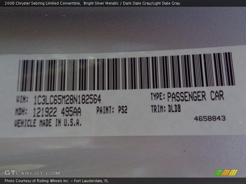 Bright Silver Metallic / Dark Slate Gray/Light Slate Gray 2008 Chrysler Sebring Limited Convertible