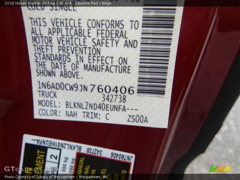 2018 Frontier SV King Cab 4x4 Cayenne Red Color Code NAH