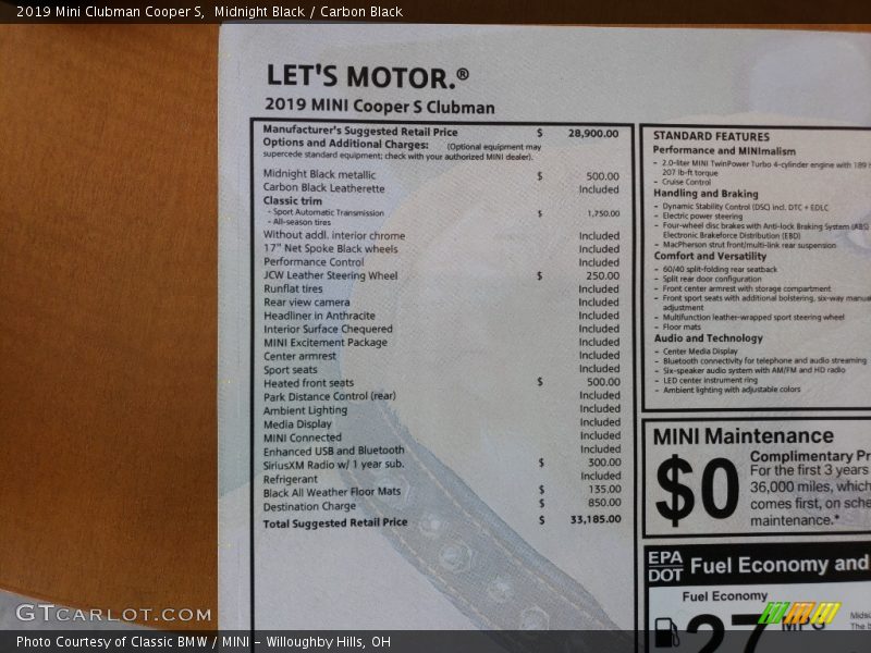 Midnight Black / Carbon Black 2019 Mini Clubman Cooper S