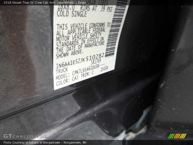 Java Metallic / Beige 2018 Nissan Titan SV Crew Cab 4x4