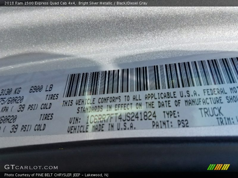 Bright Silver Metallic / Black/Diesel Gray 2018 Ram 1500 Express Quad Cab 4x4