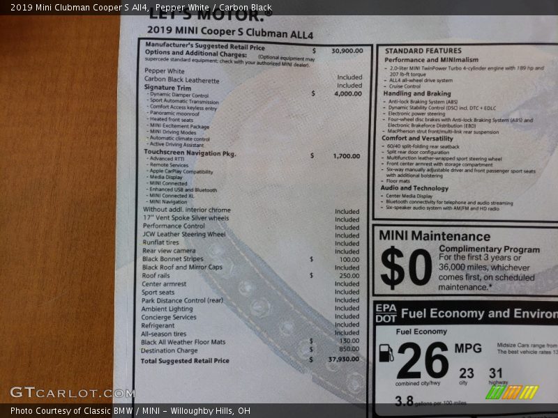 Pepper White / Carbon Black 2019 Mini Clubman Cooper S All4