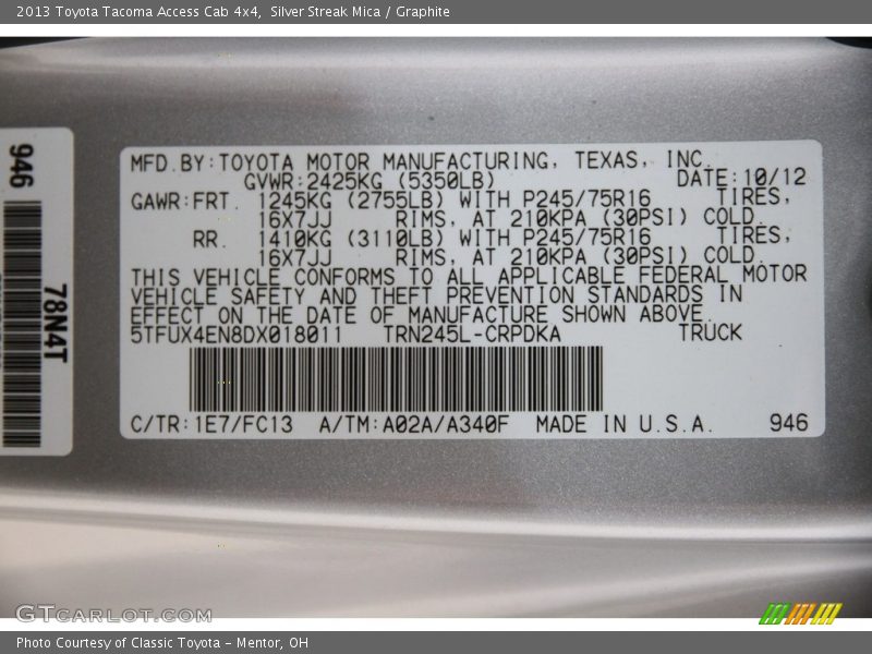 Silver Streak Mica / Graphite 2013 Toyota Tacoma Access Cab 4x4