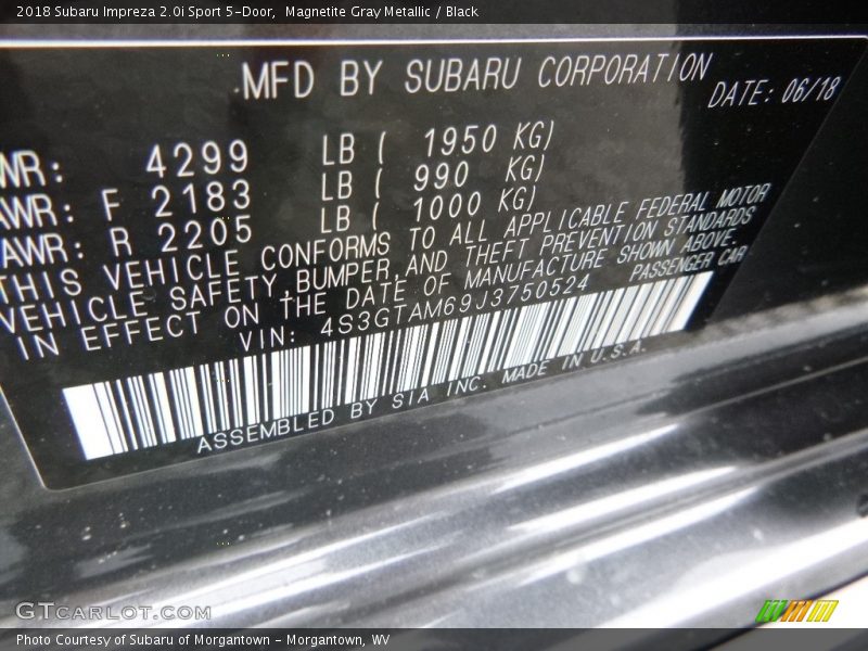 Magnetite Gray Metallic / Black 2018 Subaru Impreza 2.0i Sport 5-Door