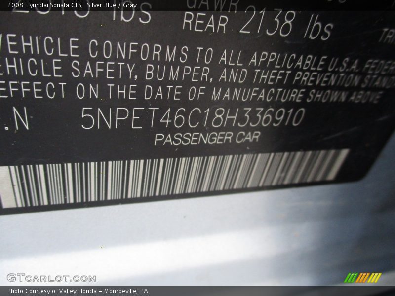 Silver Blue / Gray 2008 Hyundai Sonata GLS