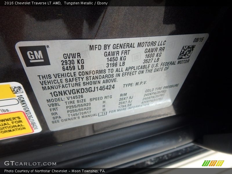 Tungsten Metallic / Ebony 2016 Chevrolet Traverse LT AWD