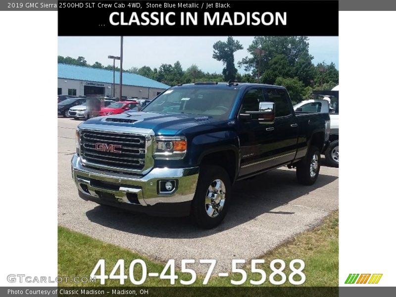 Stone Blue Metallic / Jet Black 2019 GMC Sierra 2500HD SLT Crew Cab 4WD