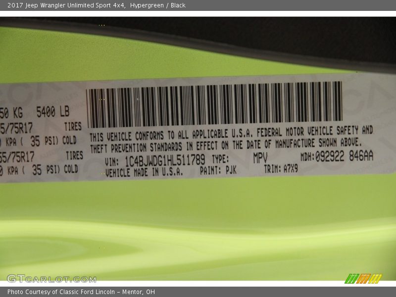 Hypergreen / Black 2017 Jeep Wrangler Unlimited Sport 4x4