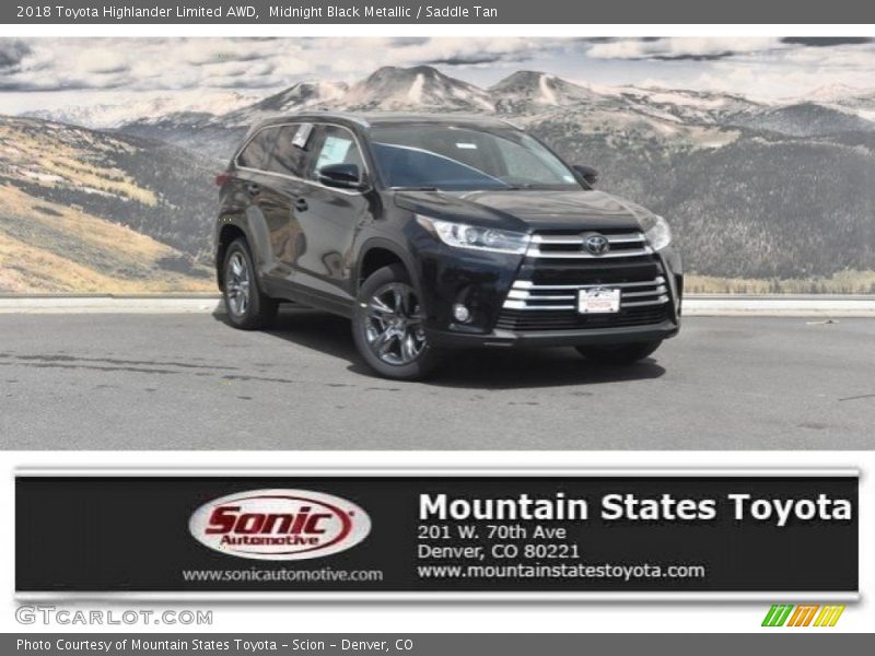 Midnight Black Metallic / Saddle Tan 2018 Toyota Highlander Limited AWD