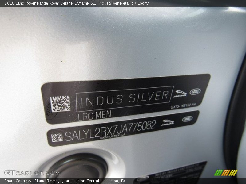 Indus Silver Metallic / Ebony 2018 Land Rover Range Rover Velar R Dynamic SE