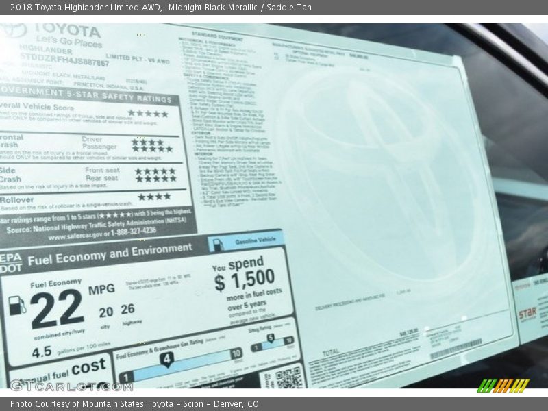 Midnight Black Metallic / Saddle Tan 2018 Toyota Highlander Limited AWD