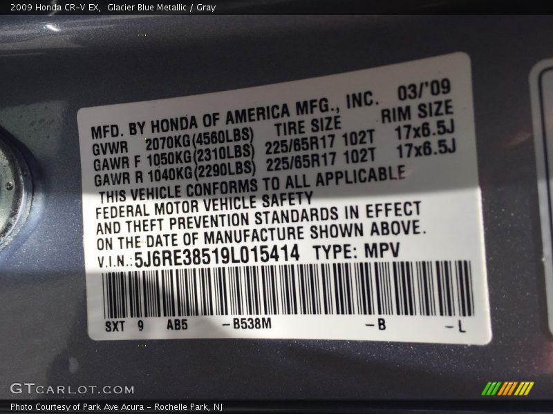 Glacier Blue Metallic / Gray 2009 Honda CR-V EX