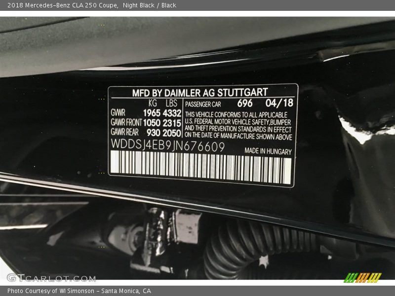 Night Black / Black 2018 Mercedes-Benz CLA 250 Coupe