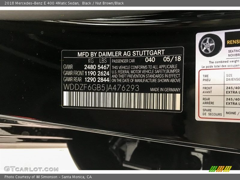 2018 E 400 4Matic Sedan Black Color Code 040