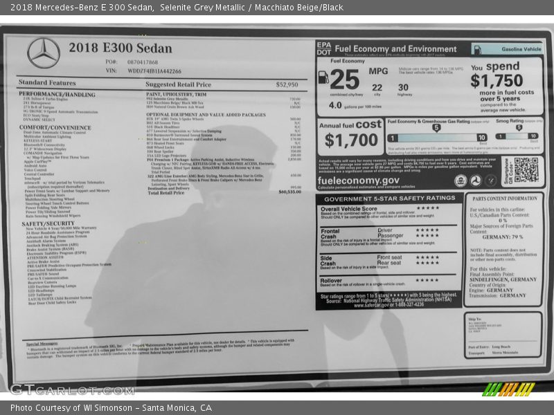 Selenite Grey Metallic / Macchiato Beige/Black 2018 Mercedes-Benz E 300 Sedan