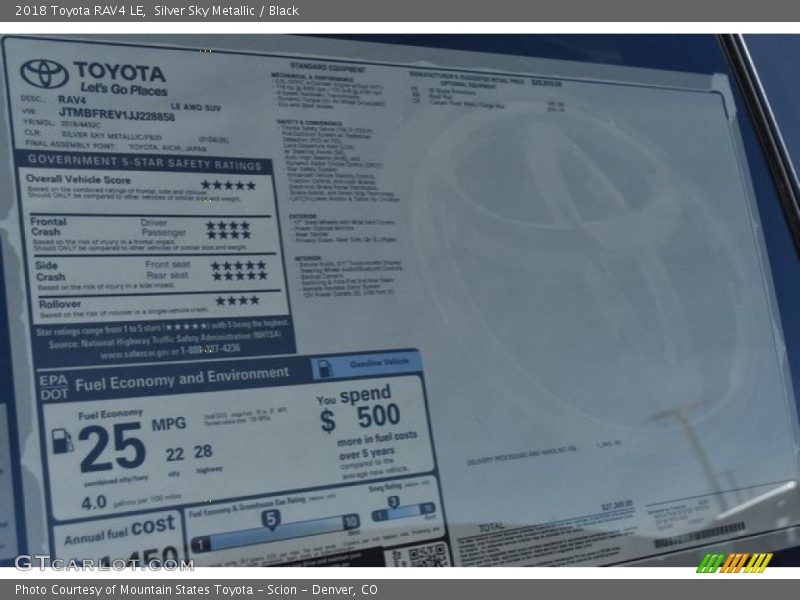 Silver Sky Metallic / Black 2018 Toyota RAV4 LE