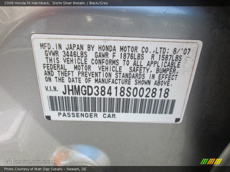 Storm Silver Metallic / Black/Grey 2008 Honda Fit Hatchback