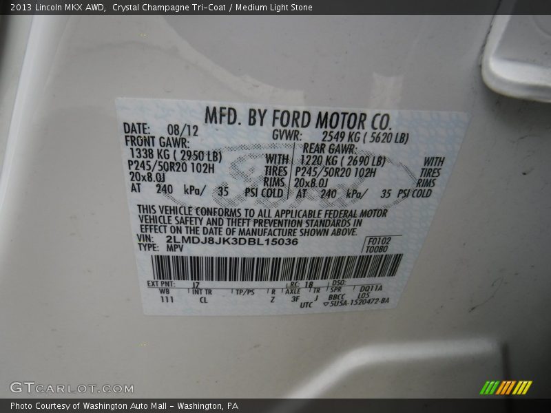 Crystal Champagne Tri-Coat / Medium Light Stone 2013 Lincoln MKX AWD