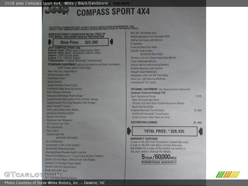 White / Black/Sandstorm 2018 Jeep Compass Sport 4x4