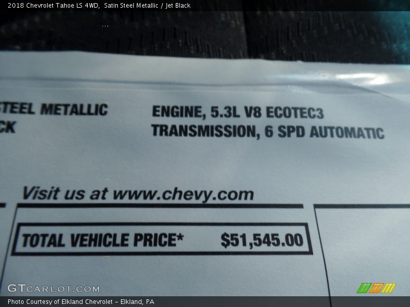 Satin Steel Metallic / Jet Black 2018 Chevrolet Tahoe LS 4WD