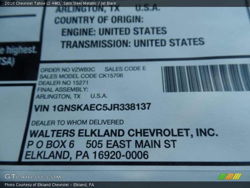 Satin Steel Metallic / Jet Black 2018 Chevrolet Tahoe LS 4WD