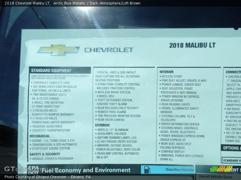 Arctic Blue Metallic / Dark Atmosphere/Loft Brown 2018 Chevrolet Malibu LT