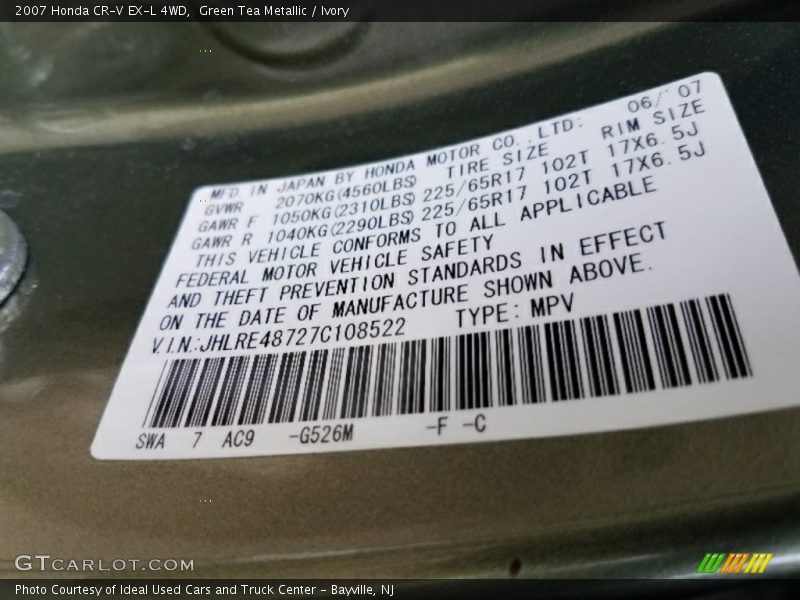 Green Tea Metallic / Ivory 2007 Honda CR-V EX-L 4WD
