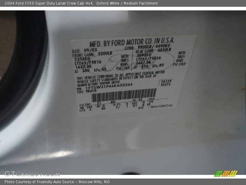 Oxford White / Medium Parchment 2004 Ford F350 Super Duty Lariat Crew Cab 4x4