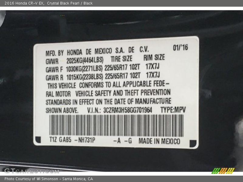 Crystal Black Pearl / Black 2016 Honda CR-V EX