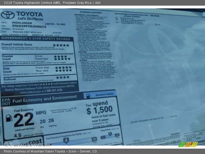 Predawn Gray Mica / Ash 2018 Toyota Highlander Limited AWD