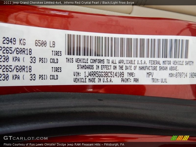 Inferno Red Crystal Pearl / Black/Light Frost Beige 2011 Jeep Grand Cherokee Limited 4x4