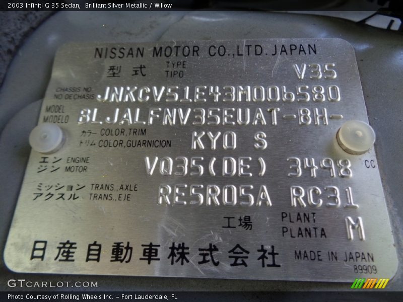 Brilliant Silver Metallic / Willow 2003 Infiniti G 35 Sedan