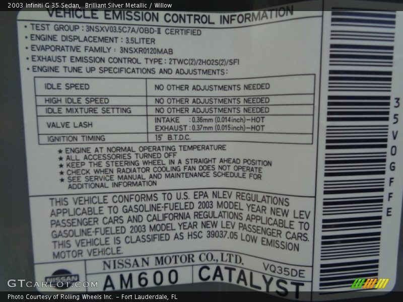 Brilliant Silver Metallic / Willow 2003 Infiniti G 35 Sedan