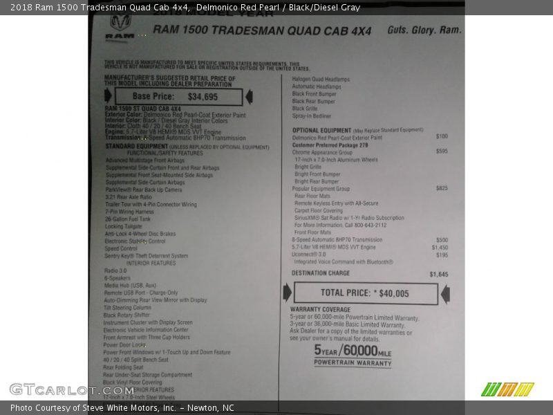 Delmonico Red Pearl / Black/Diesel Gray 2018 Ram 1500 Tradesman Quad Cab 4x4