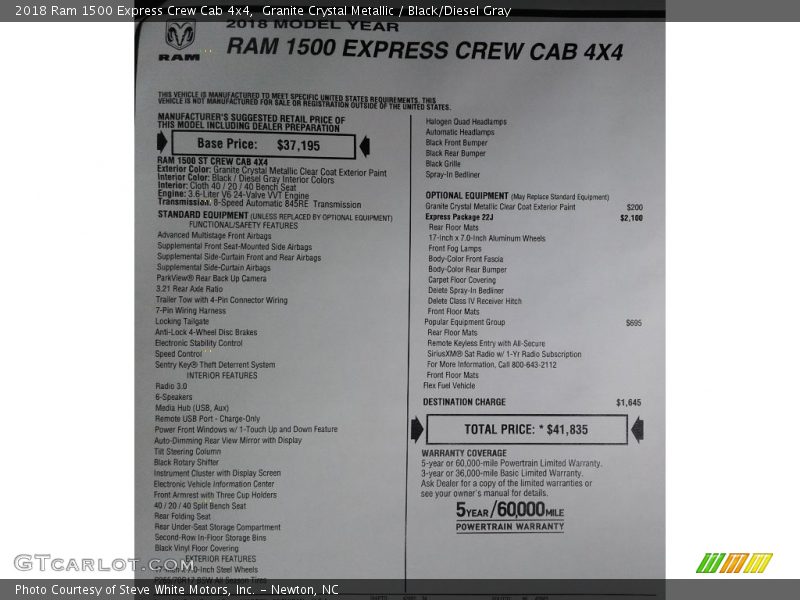 Granite Crystal Metallic / Black/Diesel Gray 2018 Ram 1500 Express Crew Cab 4x4