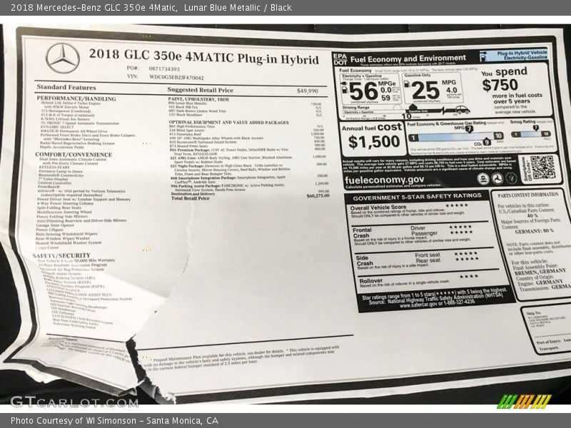 Lunar Blue Metallic / Black 2018 Mercedes-Benz GLC 350e 4Matic