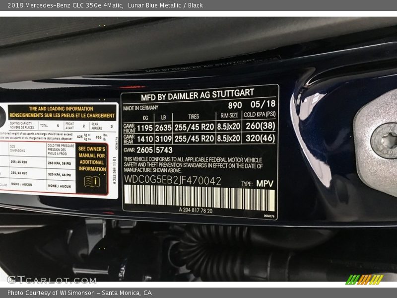 Lunar Blue Metallic / Black 2018 Mercedes-Benz GLC 350e 4Matic