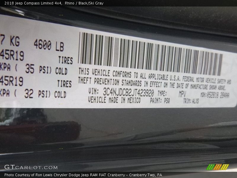 2018 Compass Limited 4x4 Rhino Color Code PSQ