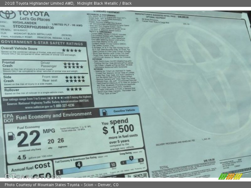 Midnight Black Metallic / Black 2018 Toyota Highlander Limited AWD