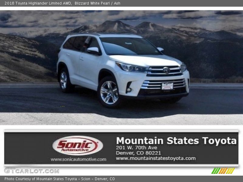 Blizzard White Pearl / Ash 2018 Toyota Highlander Limited AWD