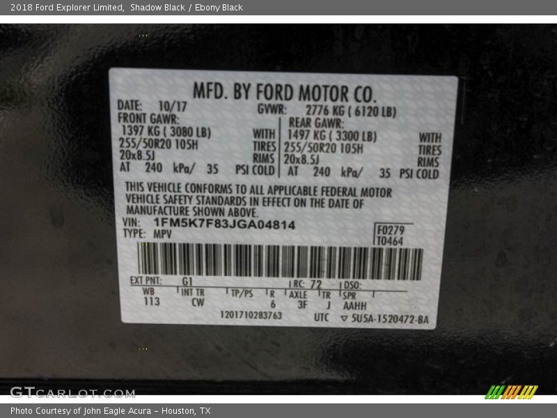 Shadow Black / Ebony Black 2018 Ford Explorer Limited