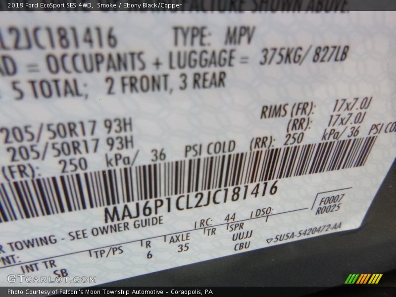 Smoke / Ebony Black/Copper 2018 Ford EcoSport SES 4WD