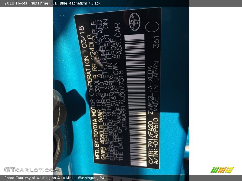 2018 Prius Prime Plus Blue Magnetism Color Code 791
