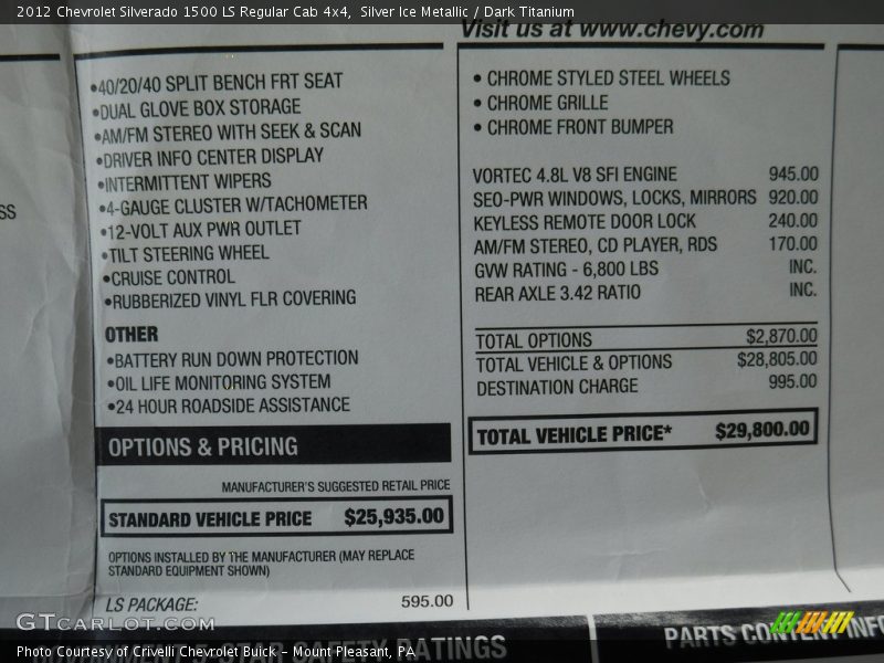 Silver Ice Metallic / Dark Titanium 2012 Chevrolet Silverado 1500 LS Regular Cab 4x4