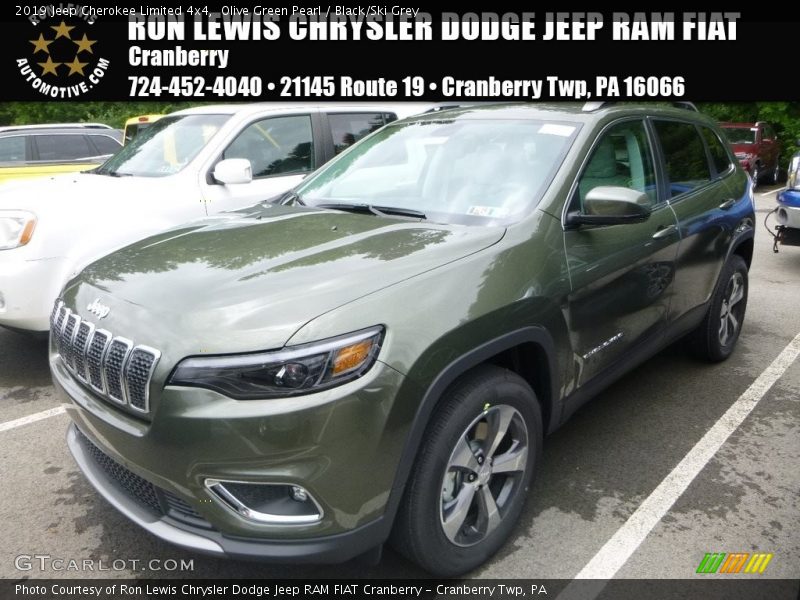 Olive Green Pearl / Black/Ski Grey 2019 Jeep Cherokee Limited 4x4