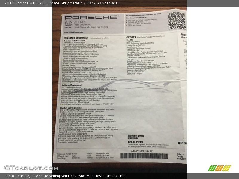 Agate Grey Metallic / Black w/Alcantara 2015 Porsche 911 GT3