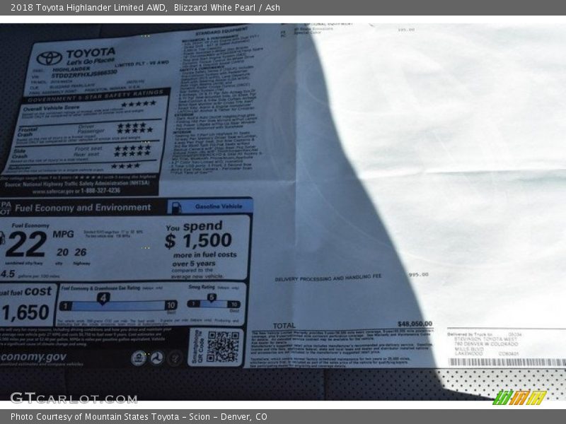 Blizzard White Pearl / Ash 2018 Toyota Highlander Limited AWD