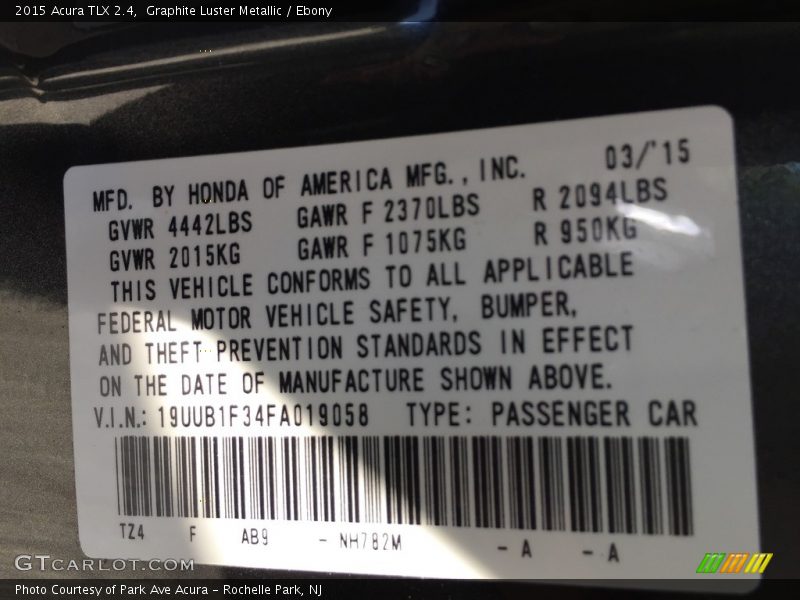 Graphite Luster Metallic / Ebony 2015 Acura TLX 2.4
