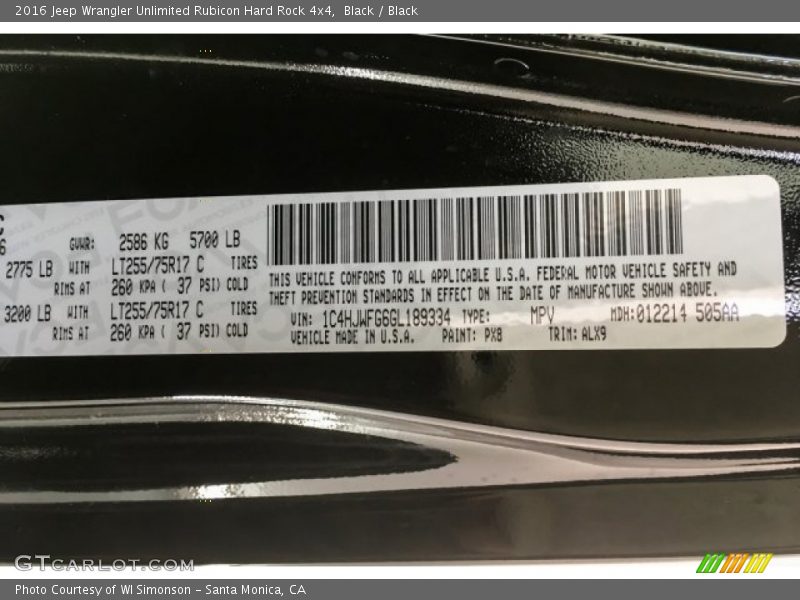 Black / Black 2016 Jeep Wrangler Unlimited Rubicon Hard Rock 4x4